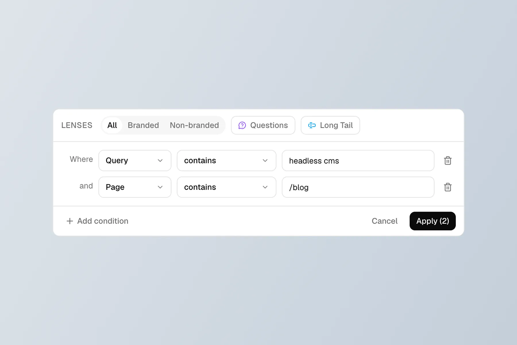 Query workbench showing filtered search performance data